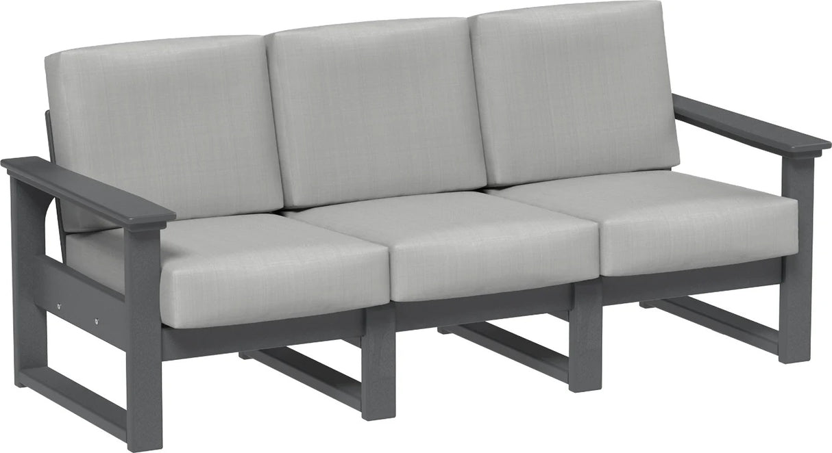 This image shows the deep seating sofa on a white background. The frames are slate and the cushions are spectrum dove.