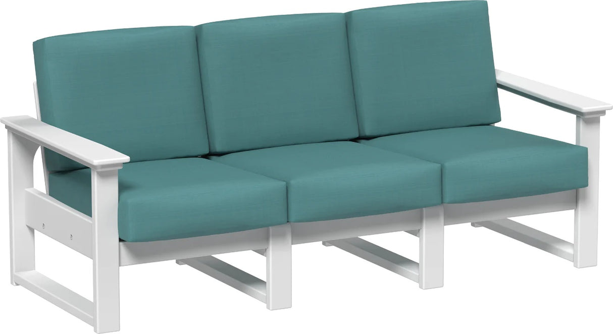 This image shows the deep seating sofa on a white background. The frames are white and the cushions are cast breeze.