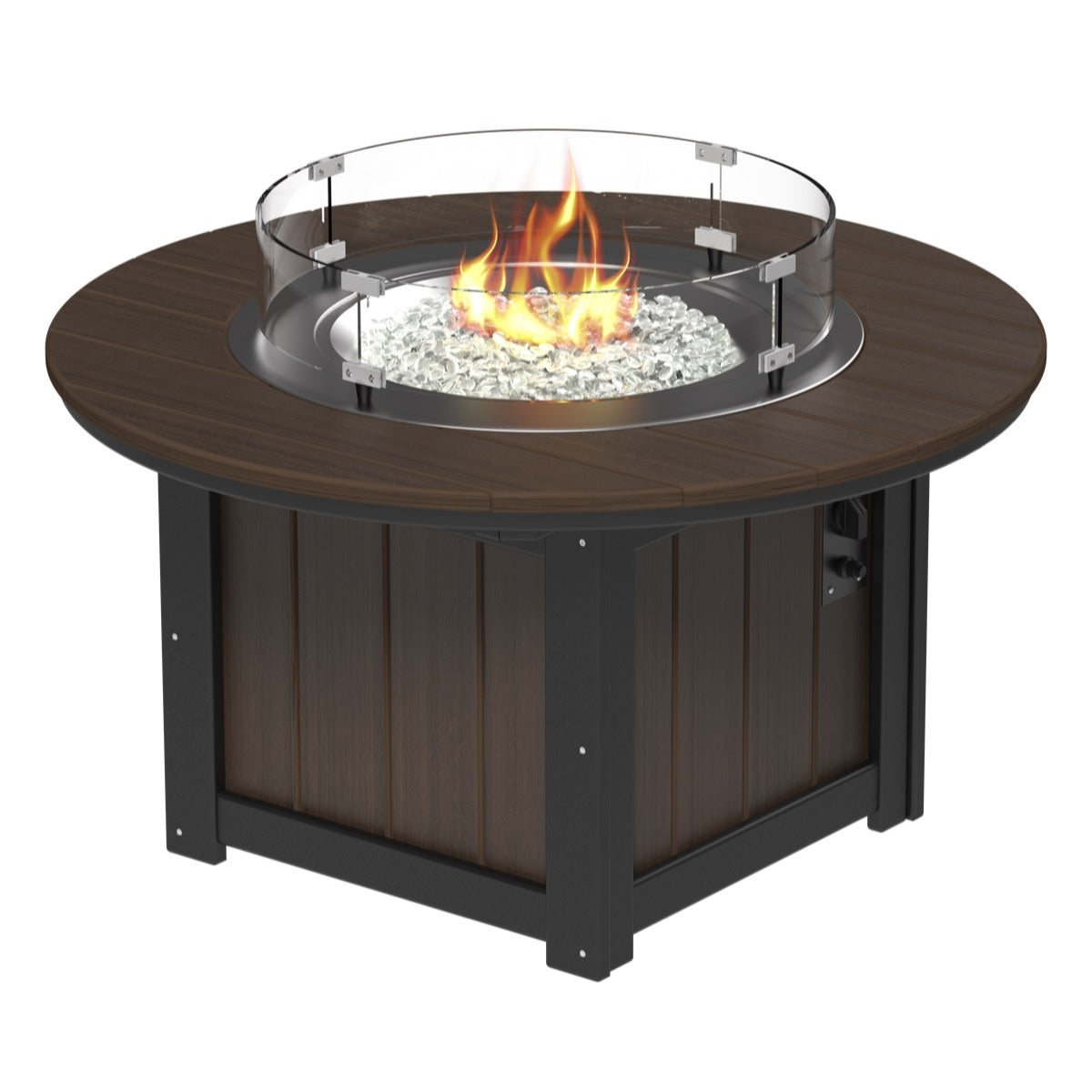 This is the Brazilian Walnut and Black colored round fire pit table on a white background.
