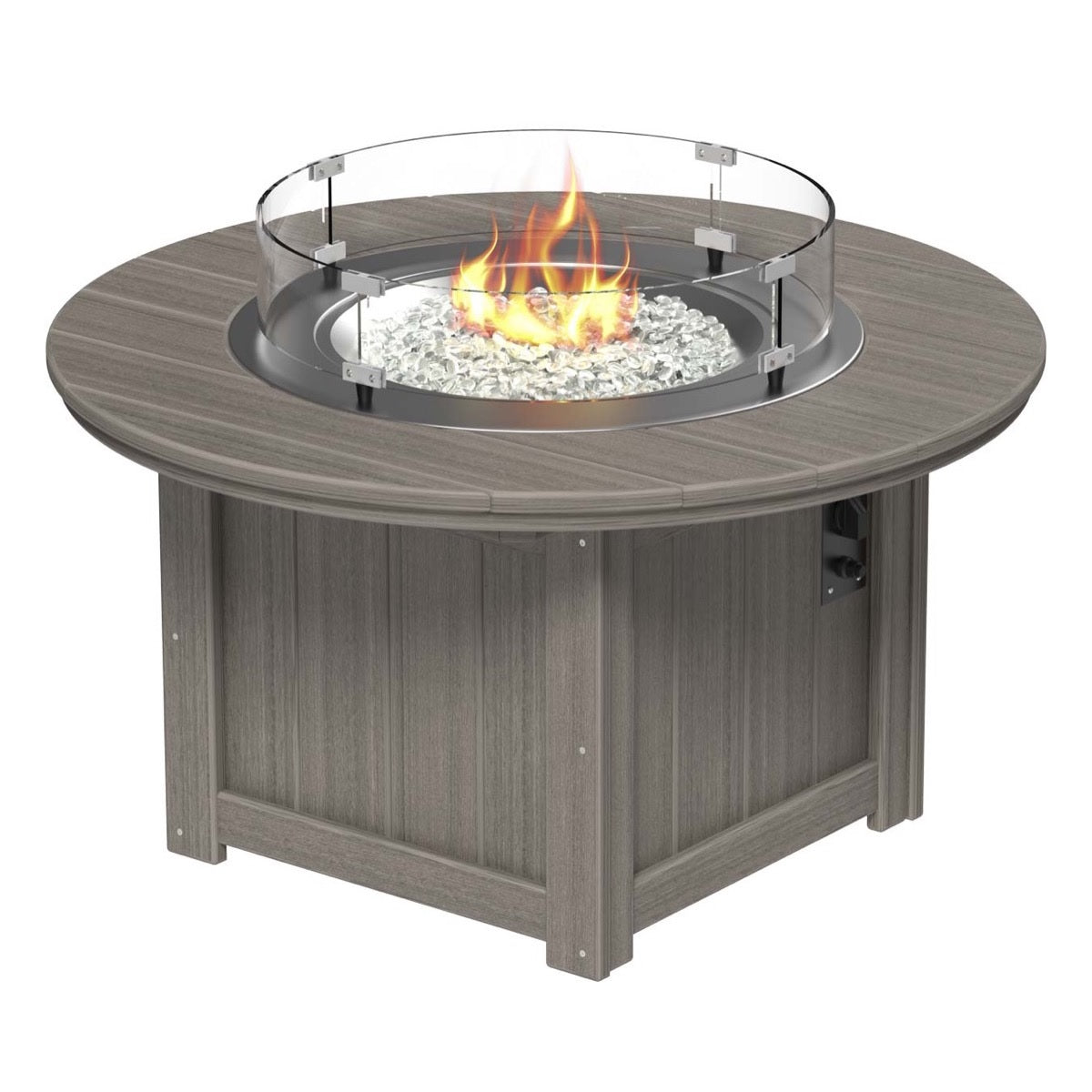 This is the Coastal Gray colored round fire pit table on a white background.