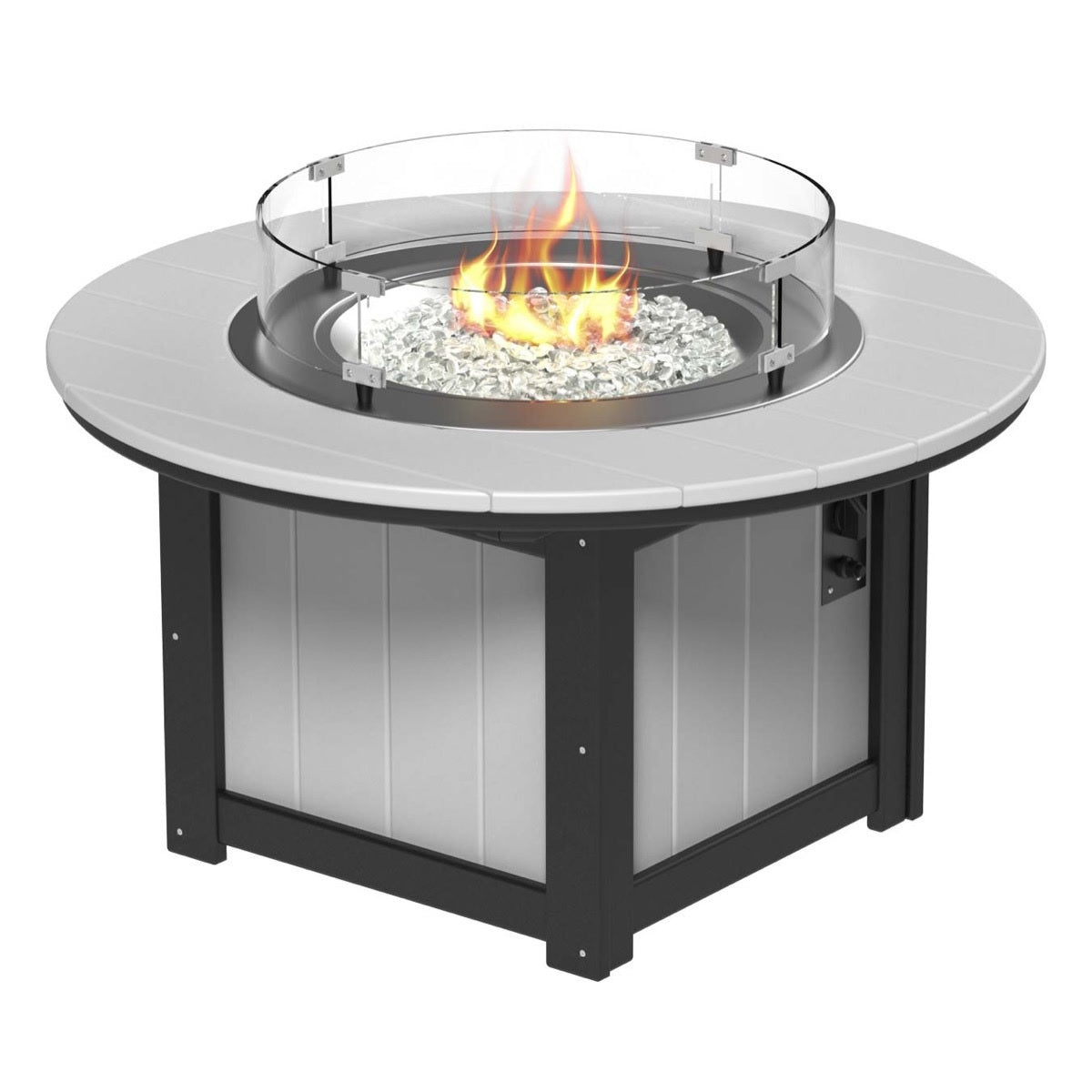 This is the Dove Gray and Black colored round fire pit table on a white background.