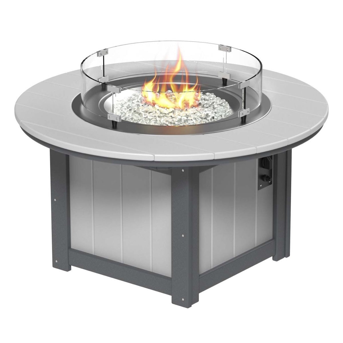 This is the Dove Gray and Slate colored round fire pit table on a white background.