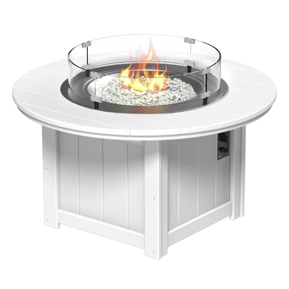 This is the White colored round fire pit table on a white background.