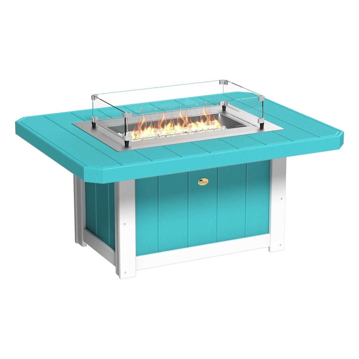This is the Aruba Blue and White colored rectangular fire pit table on a white background.