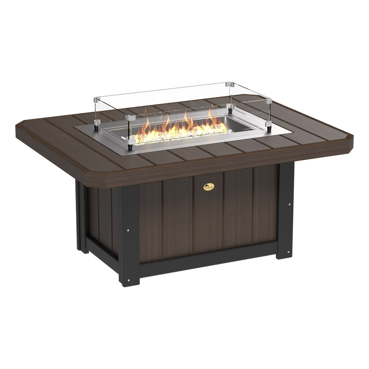This is the Brazilian Walnut and Black colored rectangular fire pit table on a white background.