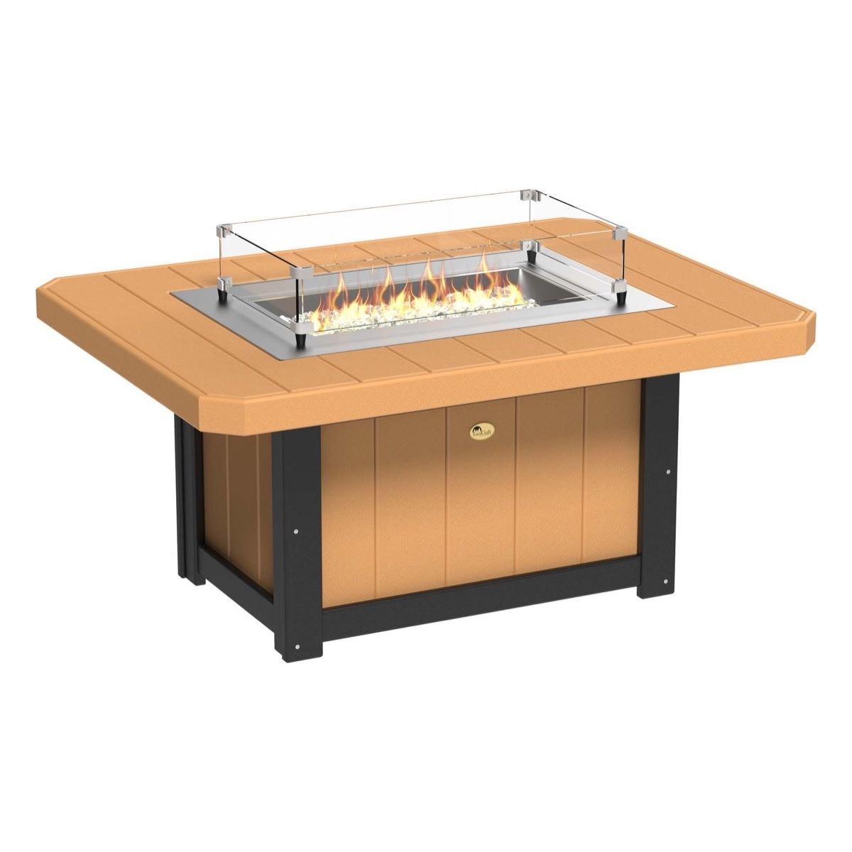 This is the Cedar and Black colored rectangular fire pit table on a white background.