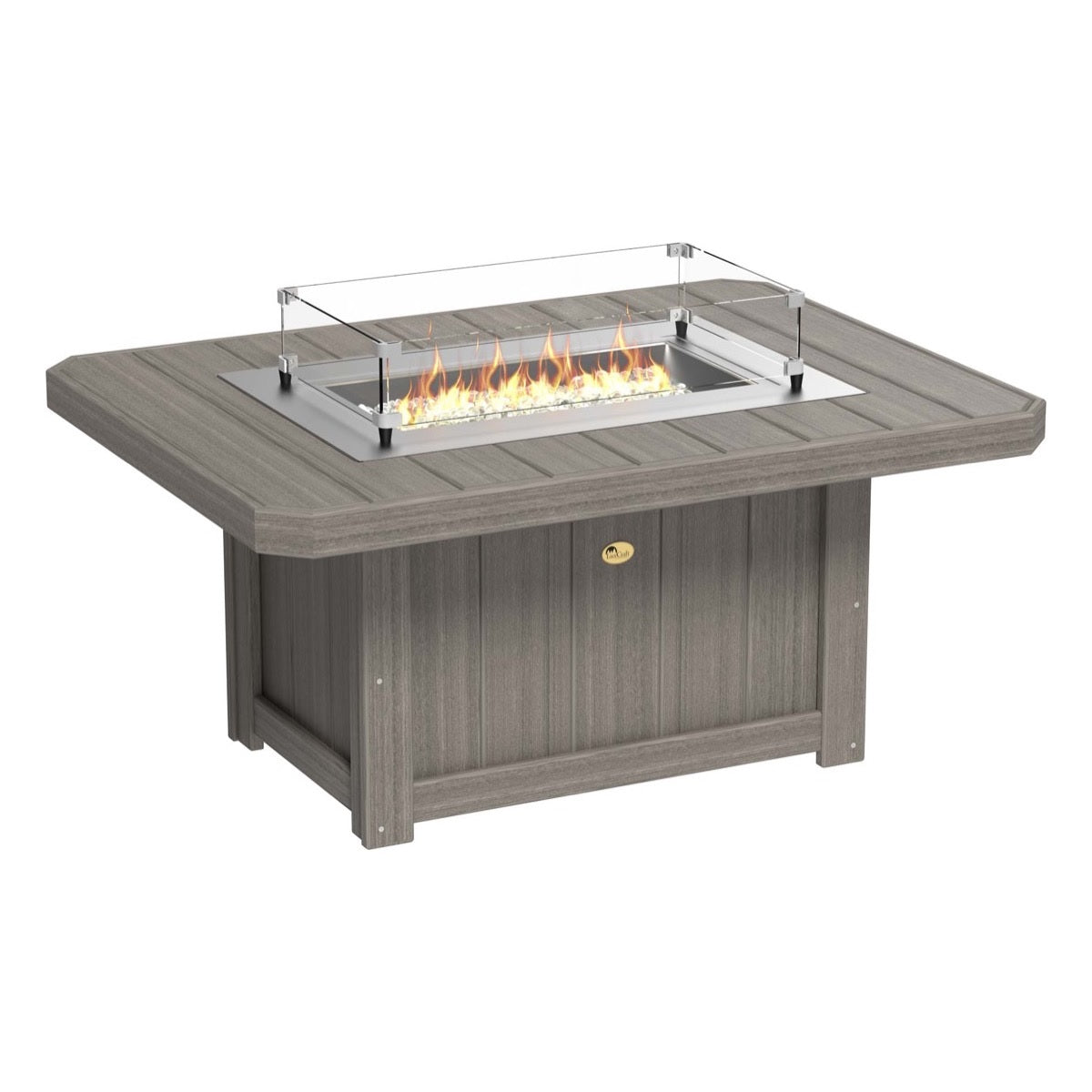 This is the Coastal Gray colored rectangular fire pit table on a white background.