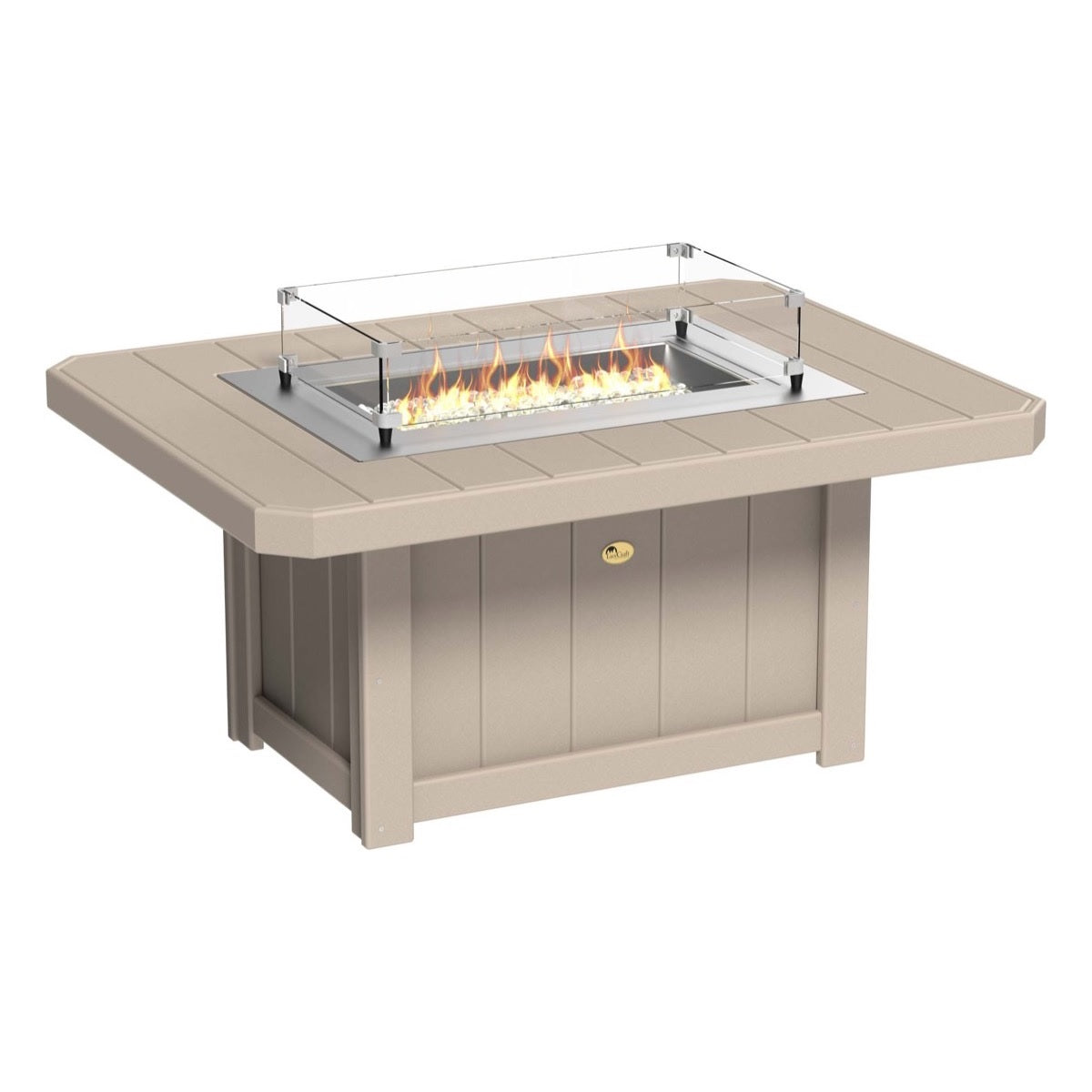 This is the Weatherwood colored rectangular fire pit table on a white background.