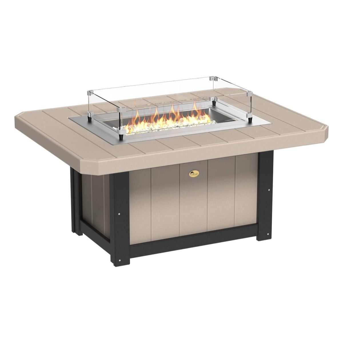 This is the Weatherwood and Black colored rectangular fire pit table on a white background.