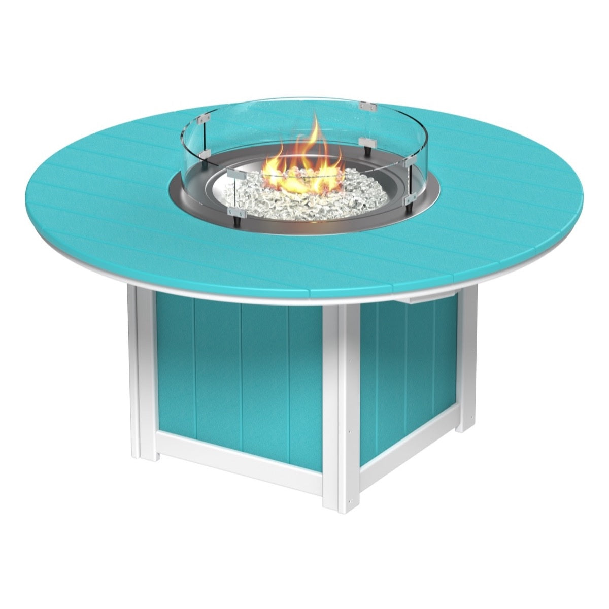 This is the Aruba Blue and White colored fire pit table on a white background.