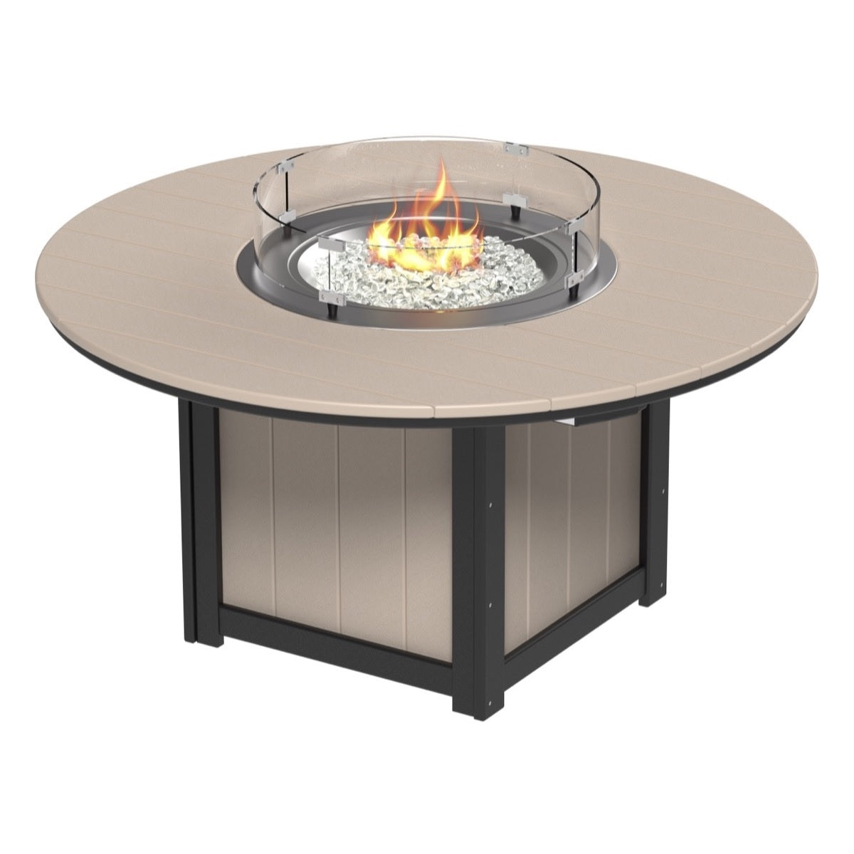 This is the Weatherwood and Black colored fire pit table on a white background.