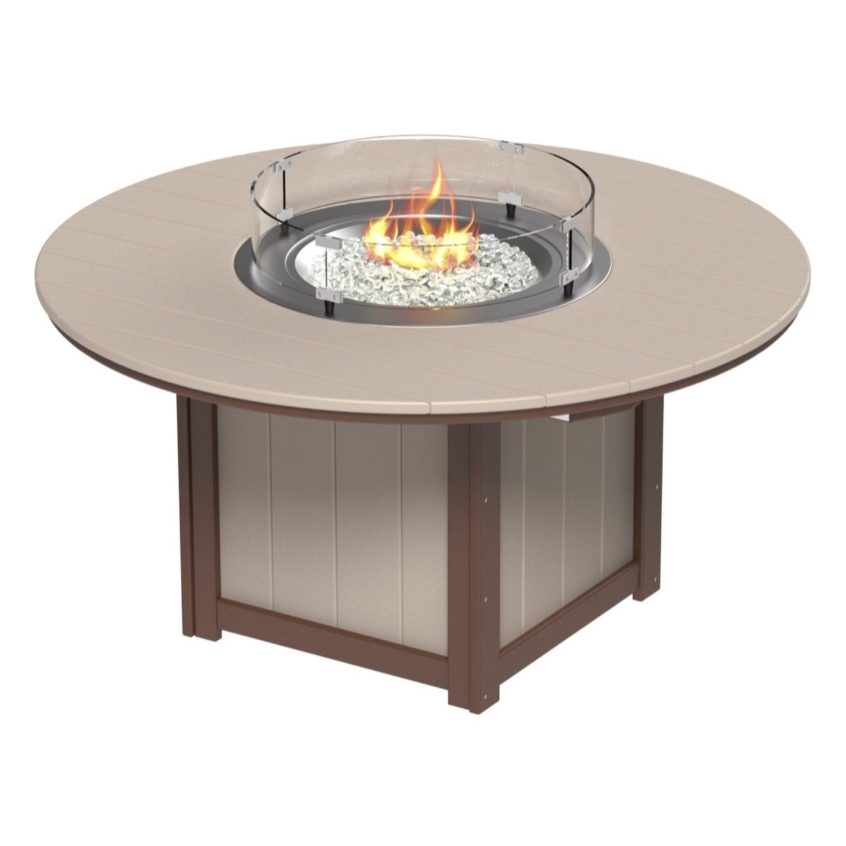 This is the Weatherwood and Chestnut Brown colored fire pit table on a white background.
