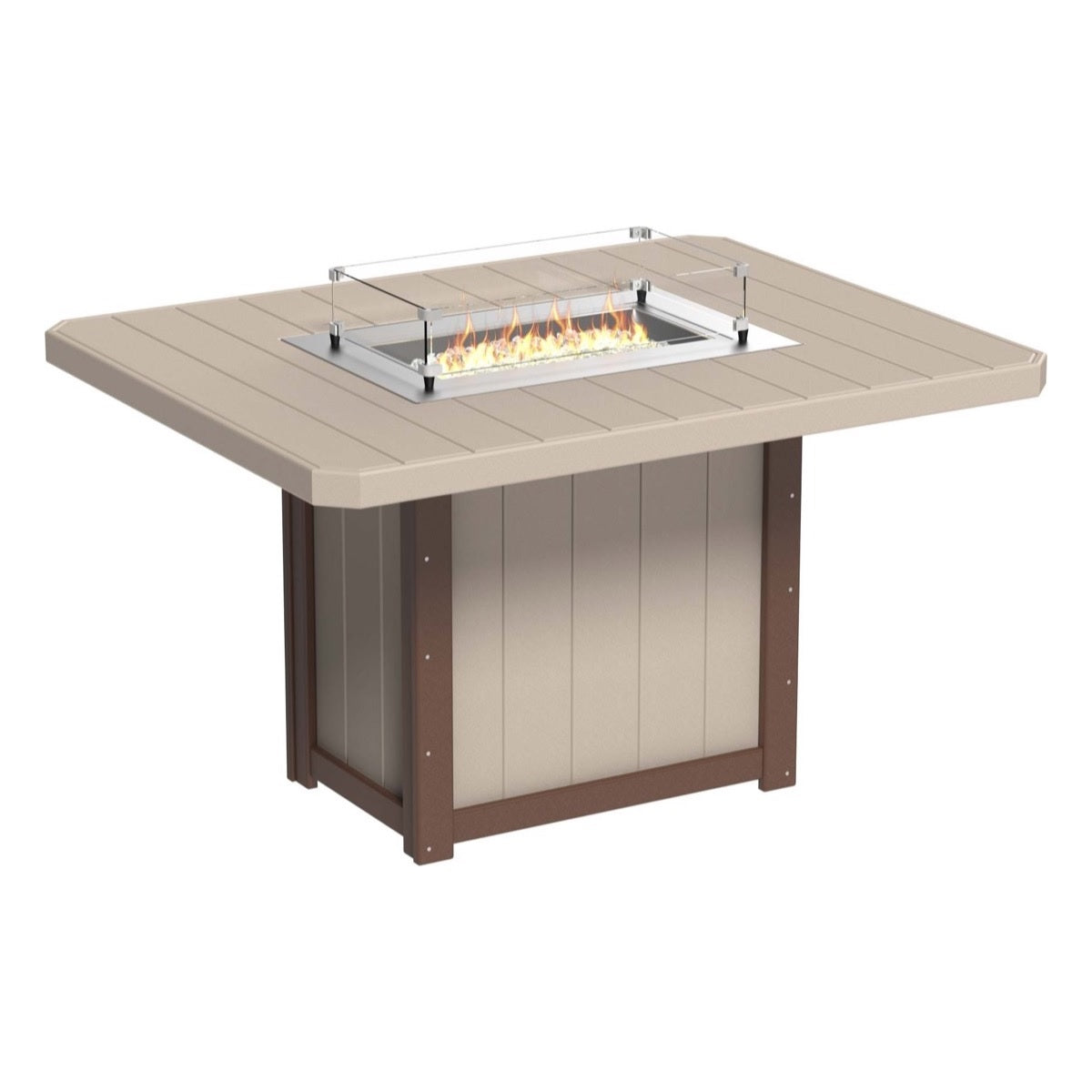 This is the Weatherwood and Chestnut Brown colored fire pit table on a white background.