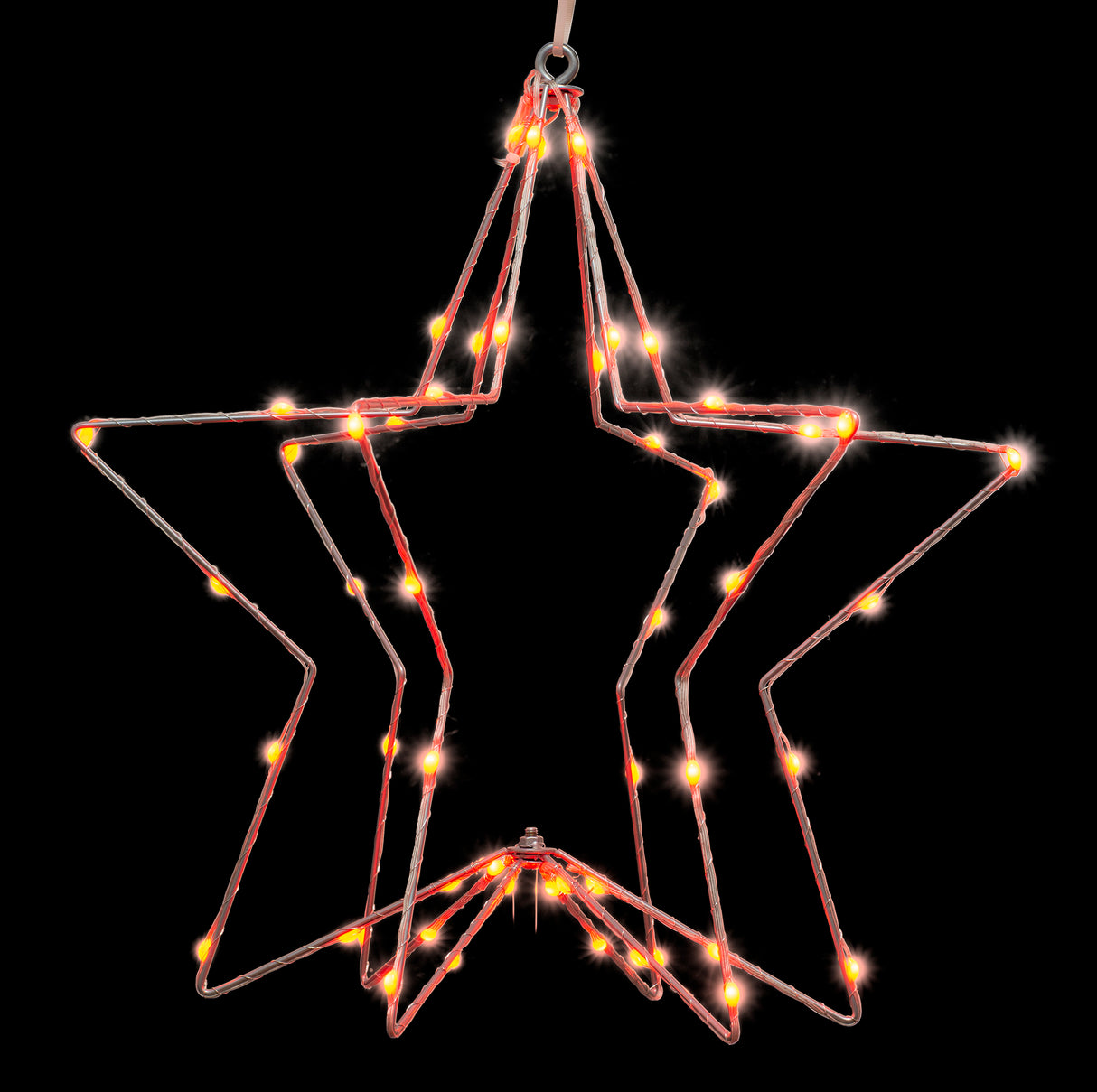 Hanging decoration shaped like a snowflake with a foldable design. Pre-lit with LED lights that can be controlled by an app.
