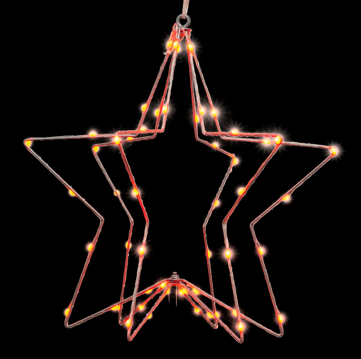 Hanging decoration shaped like a snowflake with a foldable design. Pre-lit with LED lights that can be controlled by an app.