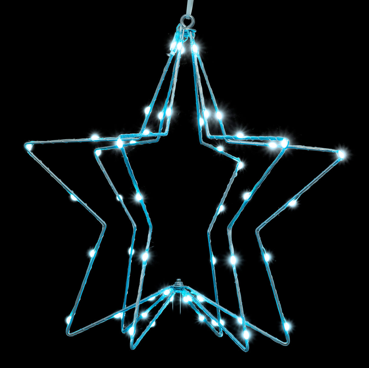Hanging decoration shaped like a snowflake with a foldable design. Pre-lit with LED lights that can be controlled by an app.