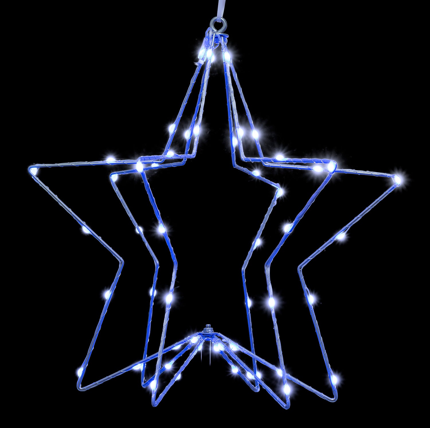 Hanging decoration shaped like a snowflake with a foldable design. Pre-lit with LED lights that can be controlled by an app.