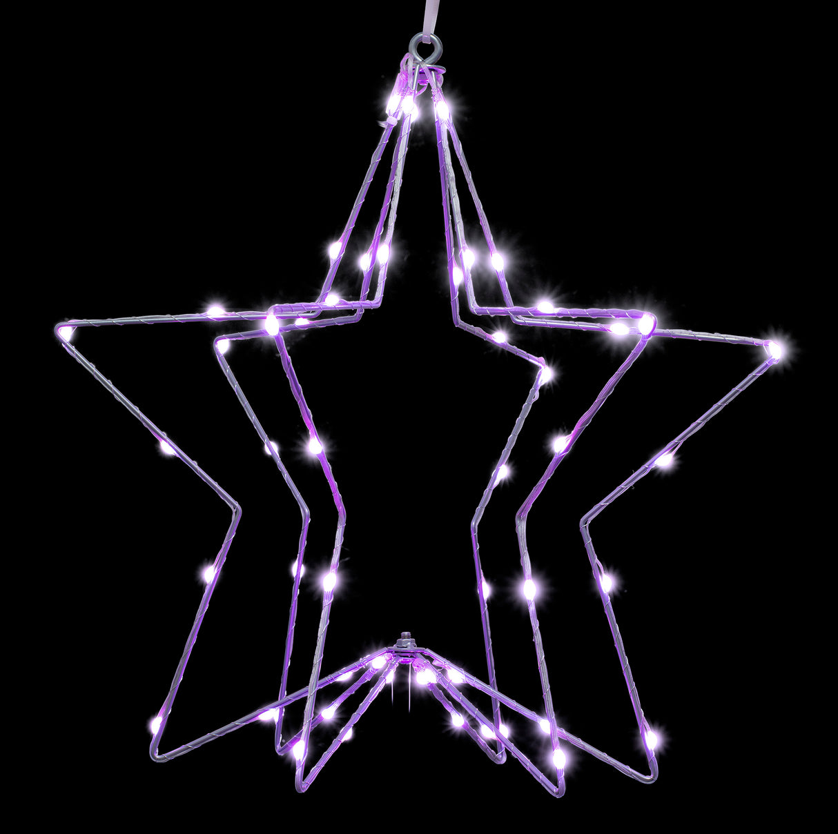 Hanging decoration shaped like a snowflake with a foldable design. Pre-lit with LED lights that can be controlled by an app.