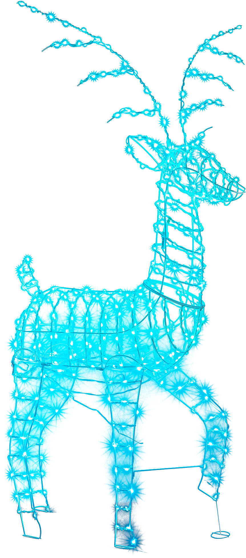 Outdoor decoration shaped like a reindeer with programmable LED lights.
