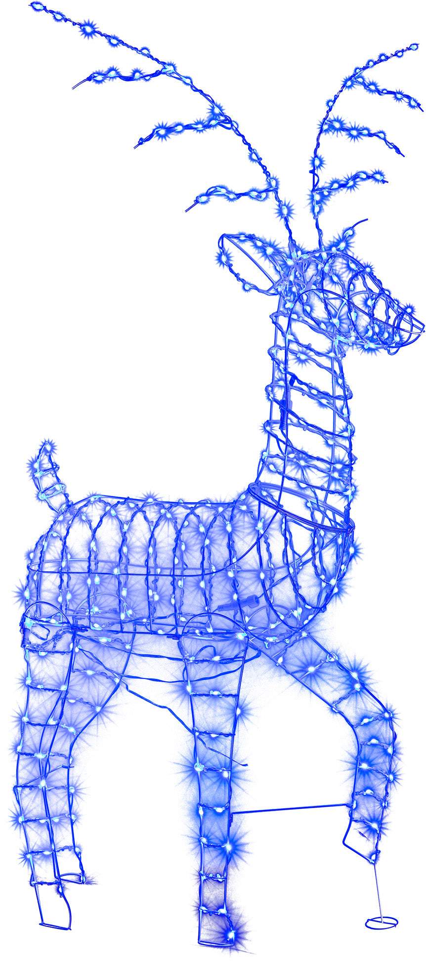Outdoor decoration shaped like a reindeer with programmable LED lights.