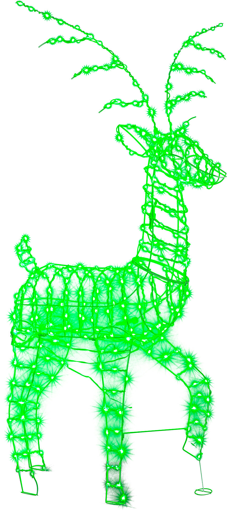 Outdoor decoration shaped like a reindeer with programmable LED lights.