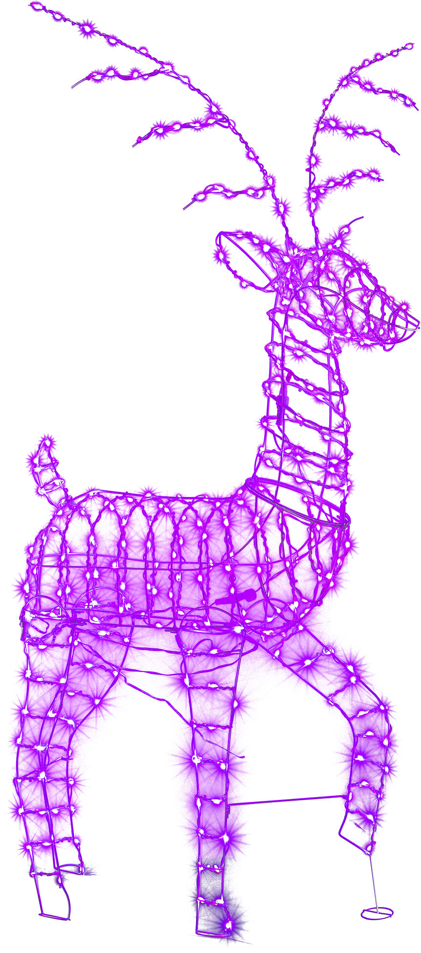 Outdoor decoration shaped like a reindeer with programmable LED lights.
