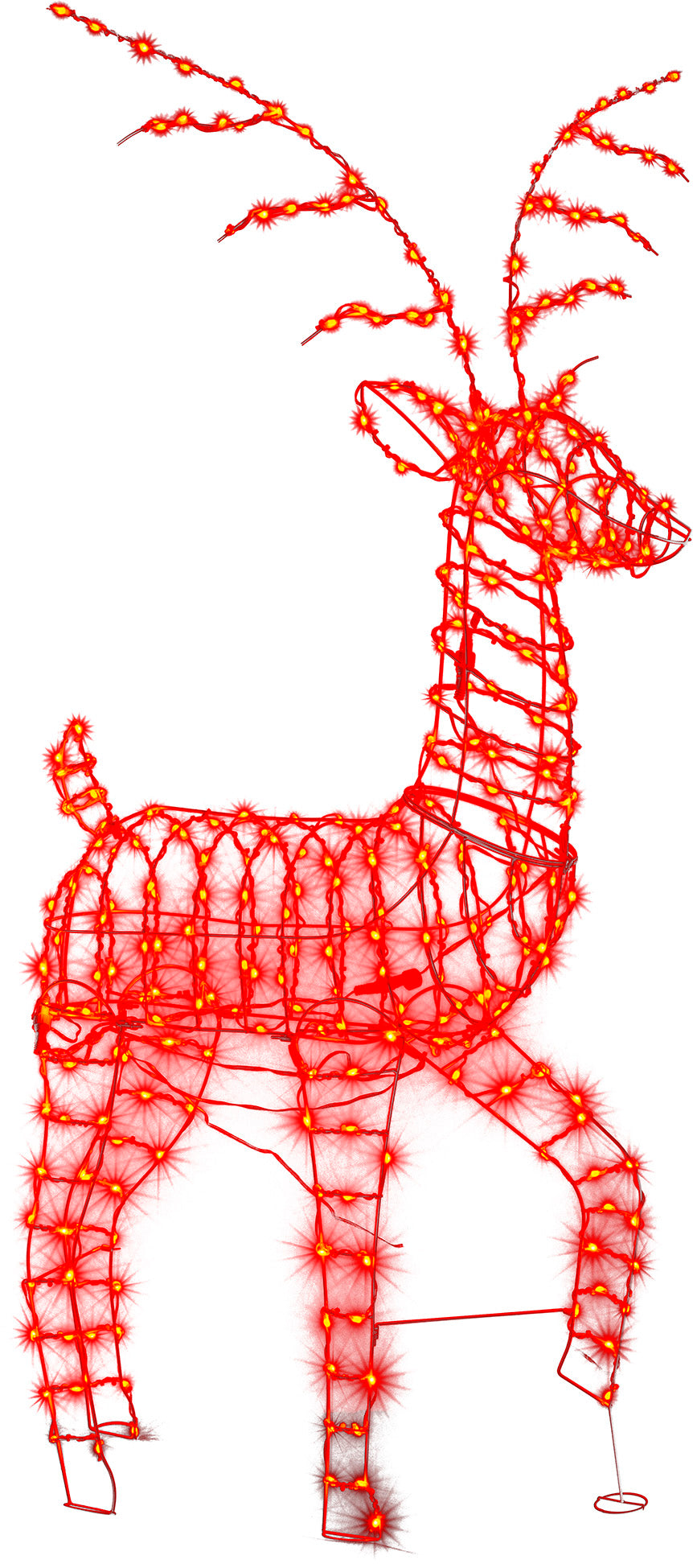 Outdoor decoration shaped like a reindeer with programmable LED lights.