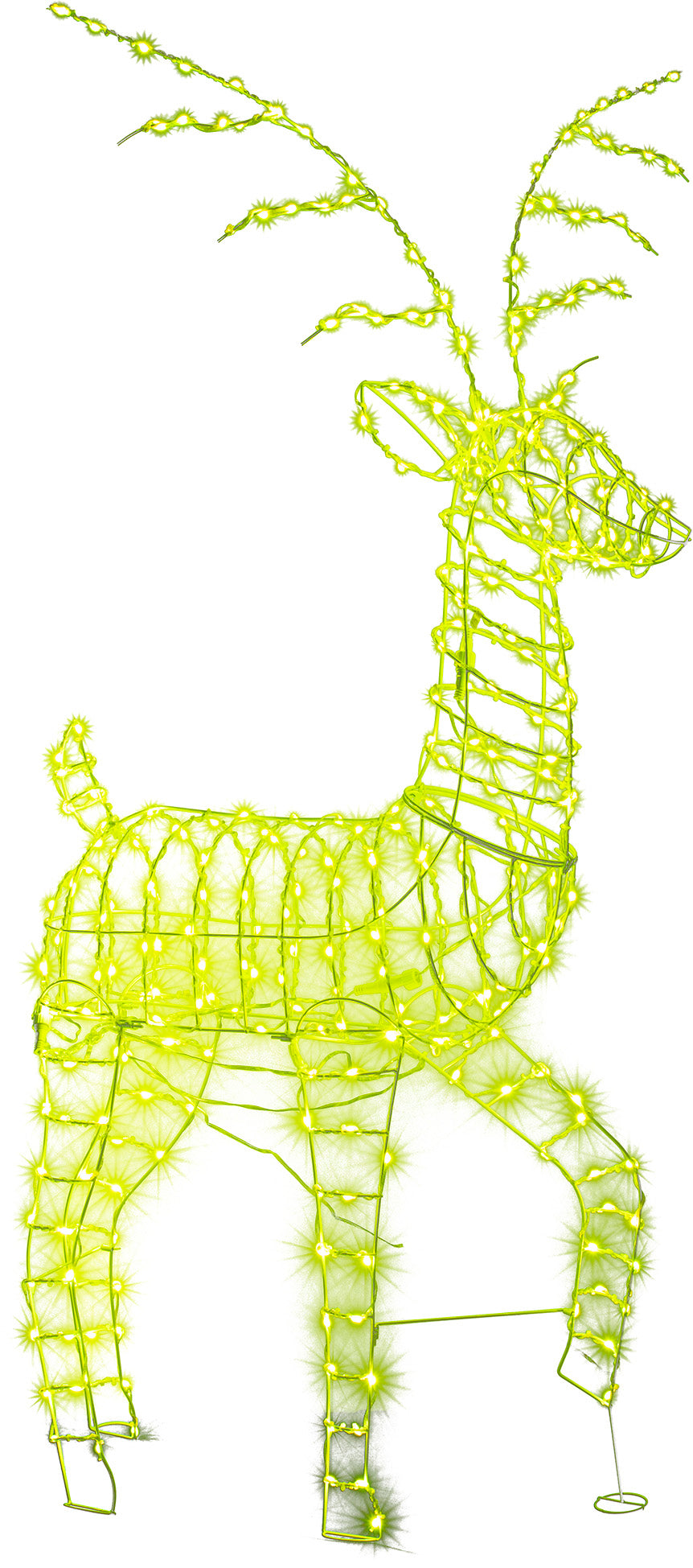 Outdoor decoration shaped like a reindeer with programmable LED lights.