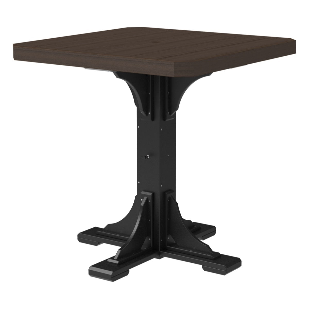 This is the Brazilian Walnut and Black colored square dining table on a white background.