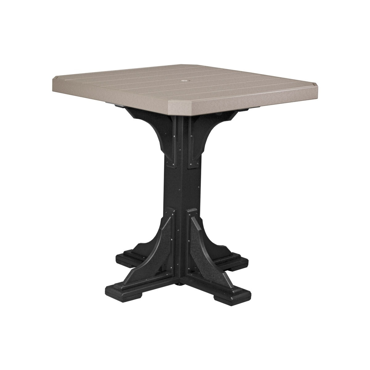 This is the Weatherwood and Black colored square dining table on a white background.