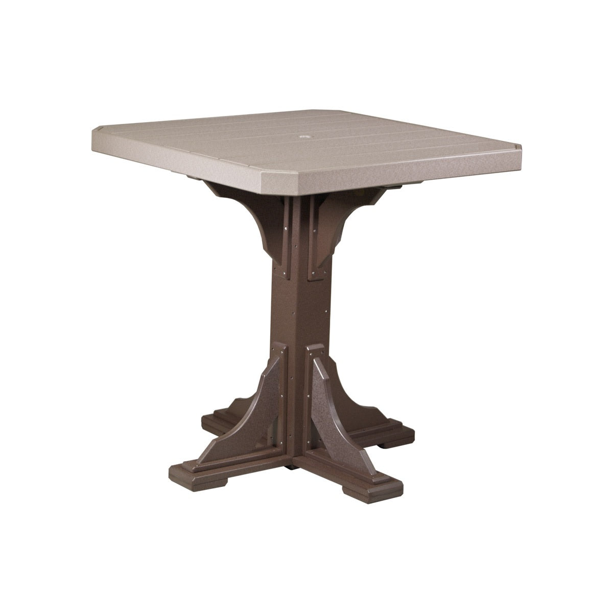 This is the Weatherwood and Chestnut Brown colored square dining table on a white background.