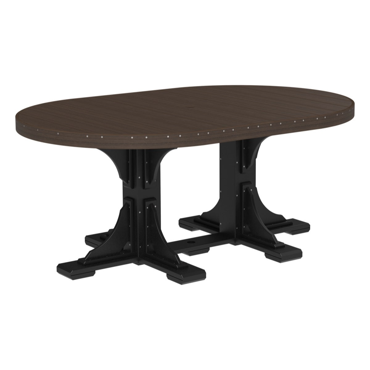 This is the Brazilian Walnut and Black colored oval dining table on a white background.