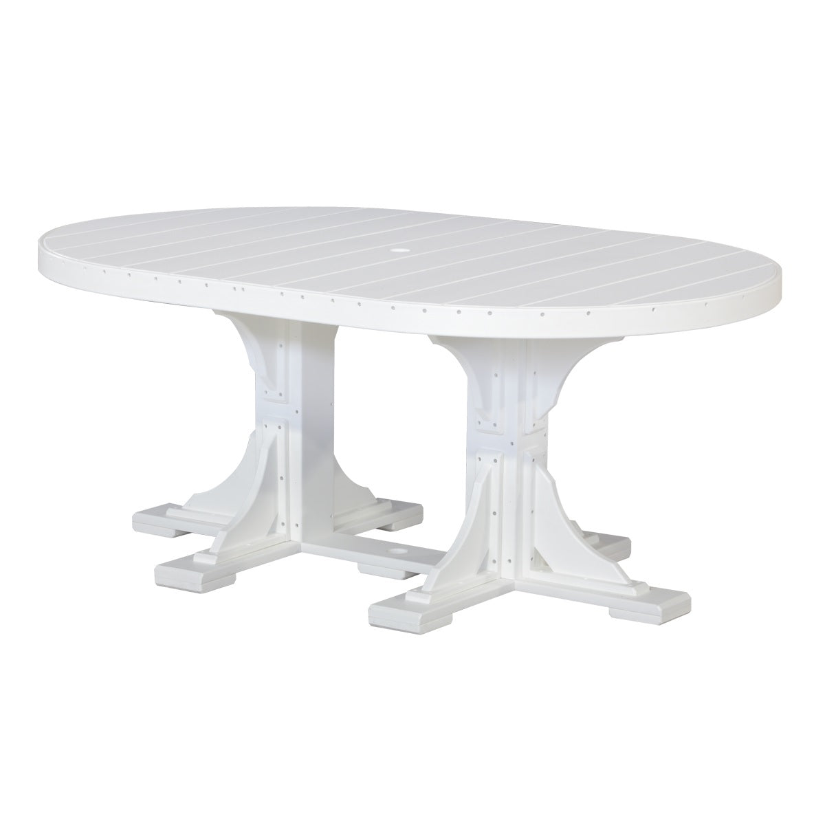 This is the White colored oval dining table on a white background.