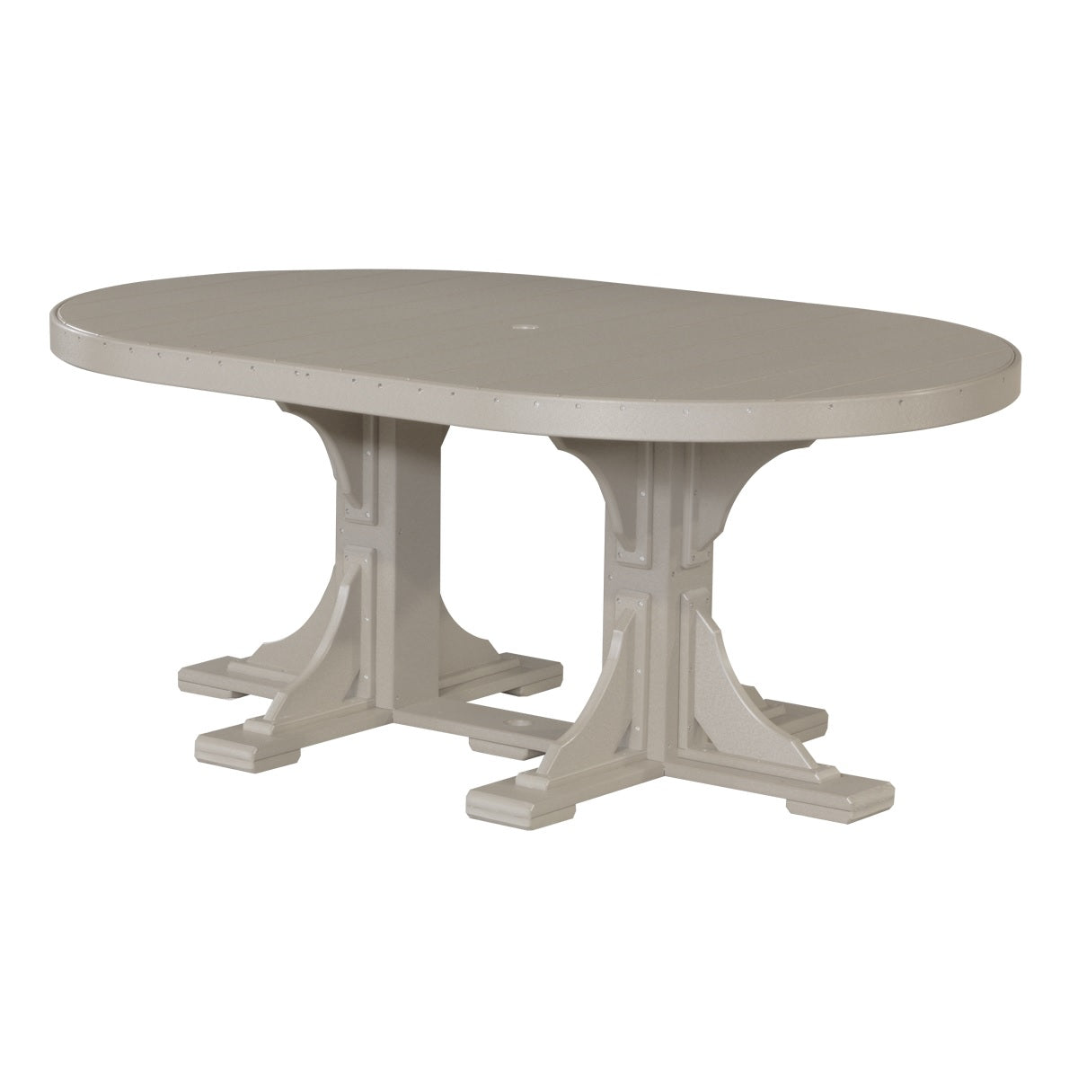 This is the Weatherwood colored oval dining table on a white background.