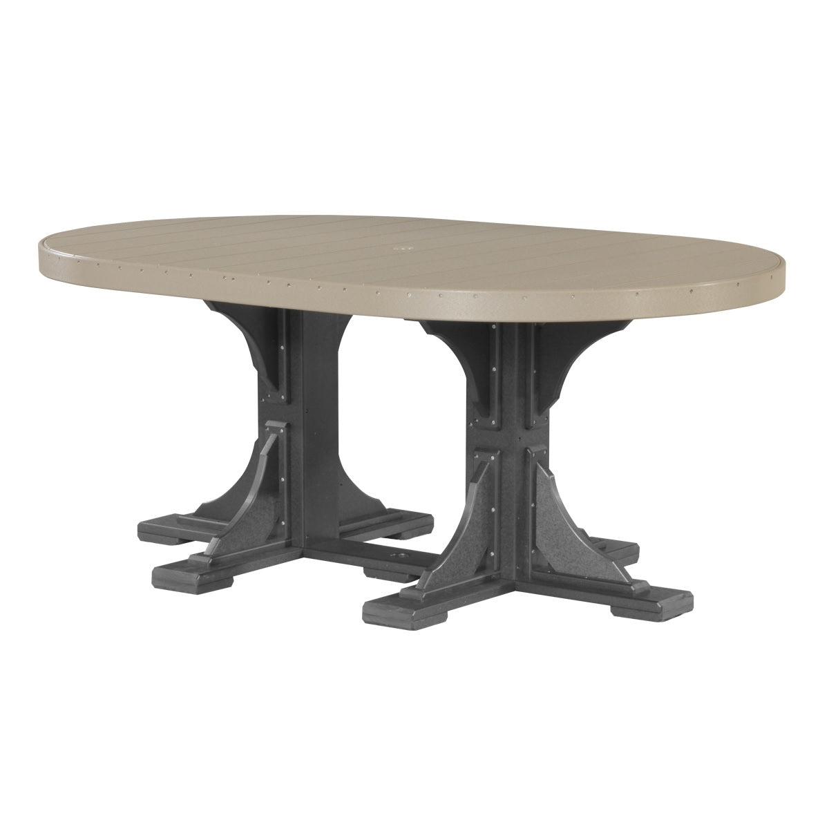 This is the Weatherwood and Black colored oval dining table on a white background.