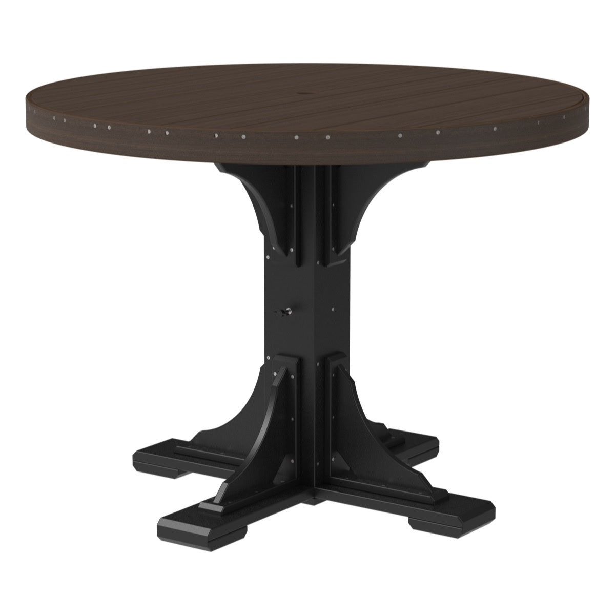This is the Brazilian Walnut and Black colored round dining table on a white background.