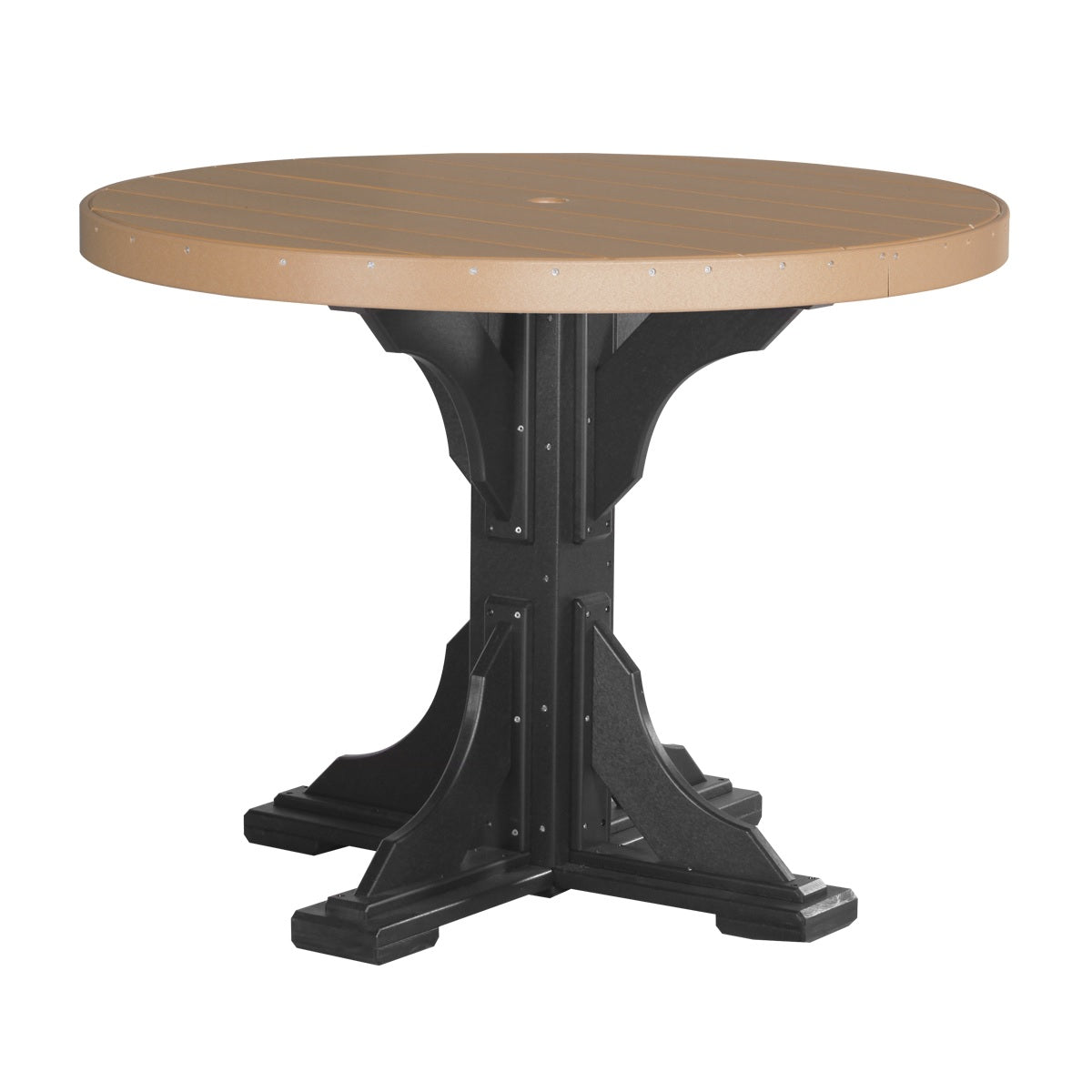 This is the Cedar and Black colored round dining table on a white background.