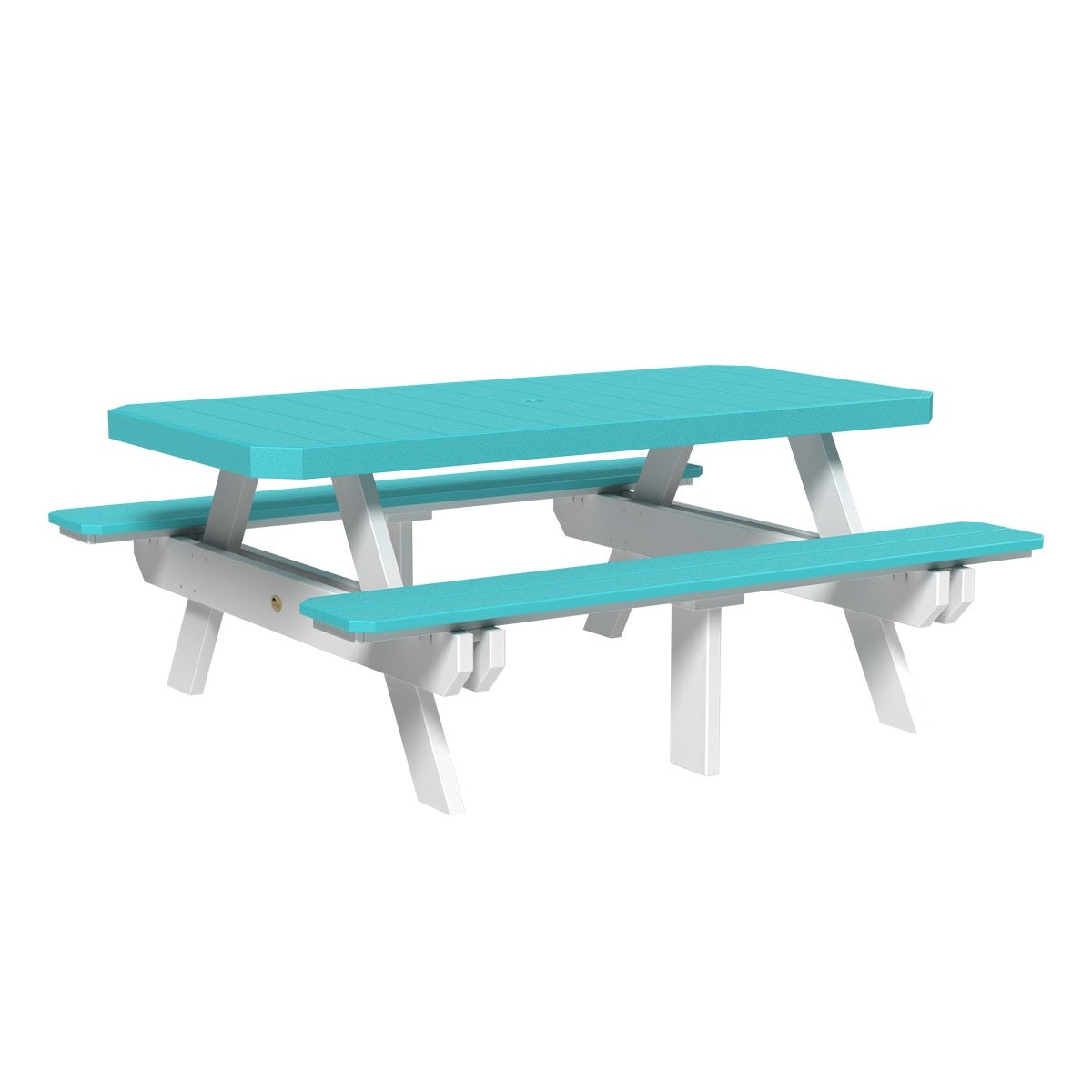 This is the Aruba Blue and White colored picnic table on a white background.