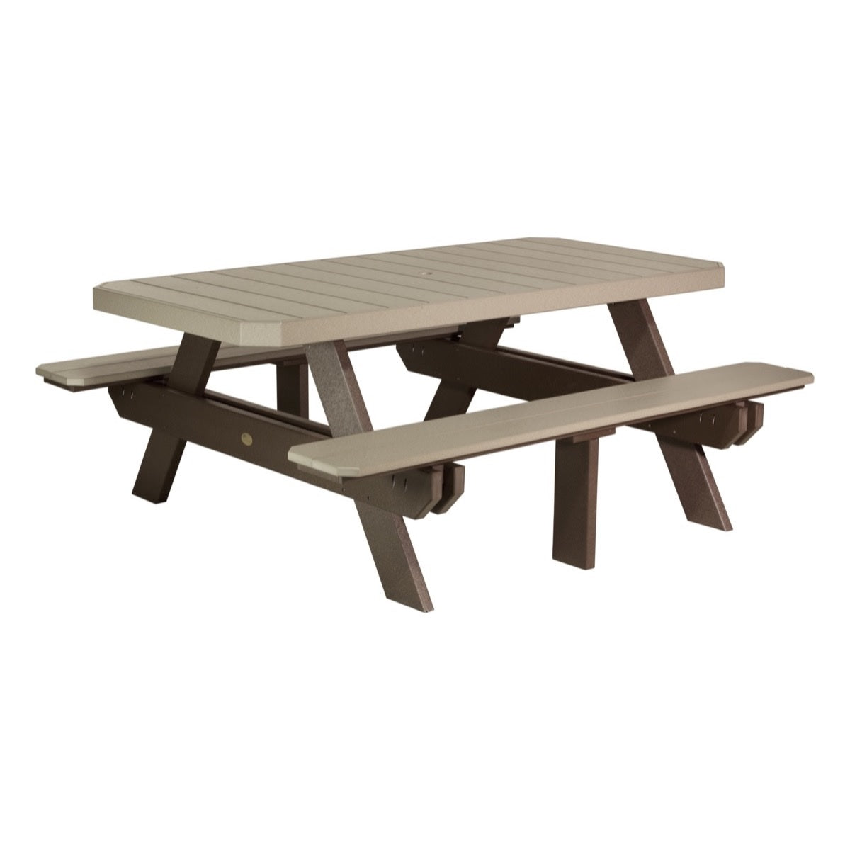 This is the Weatherwood and Chestnut Brown colored picnic table on a white background.
