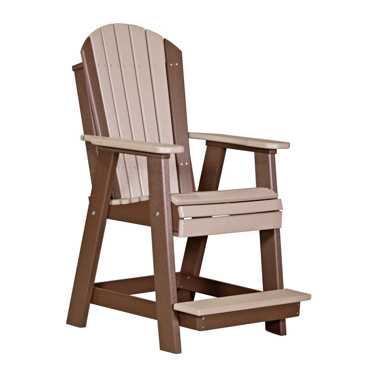 This is the Weatherwood and Chestnut Brown colored Balcony Adirondack Chair on a white background.