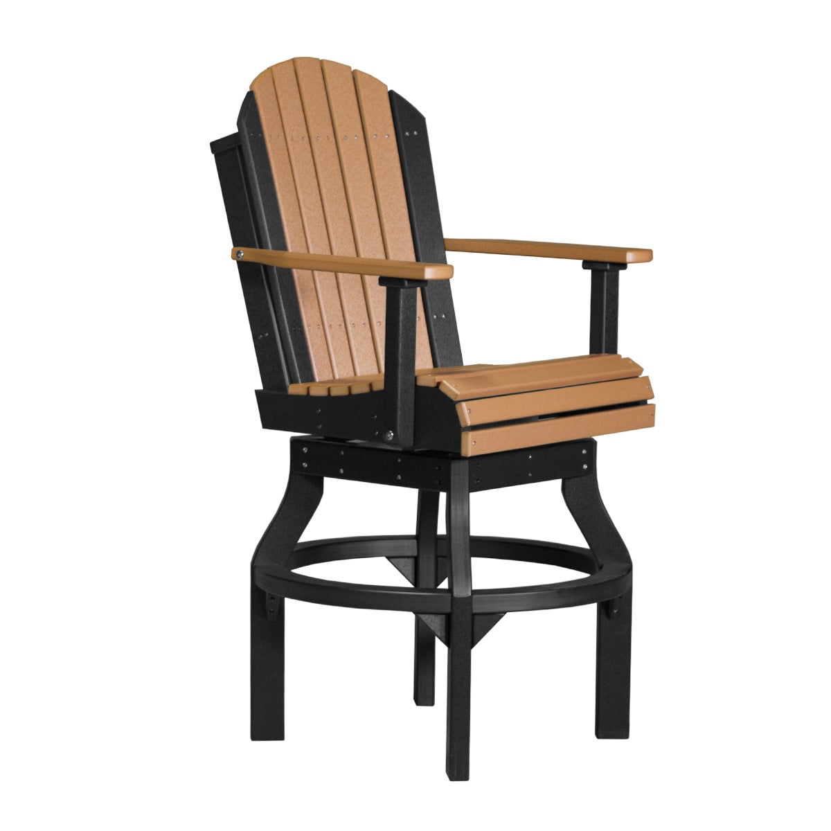 This is the Cedar and Black colored Swivel Adirondack Chair on a white background.