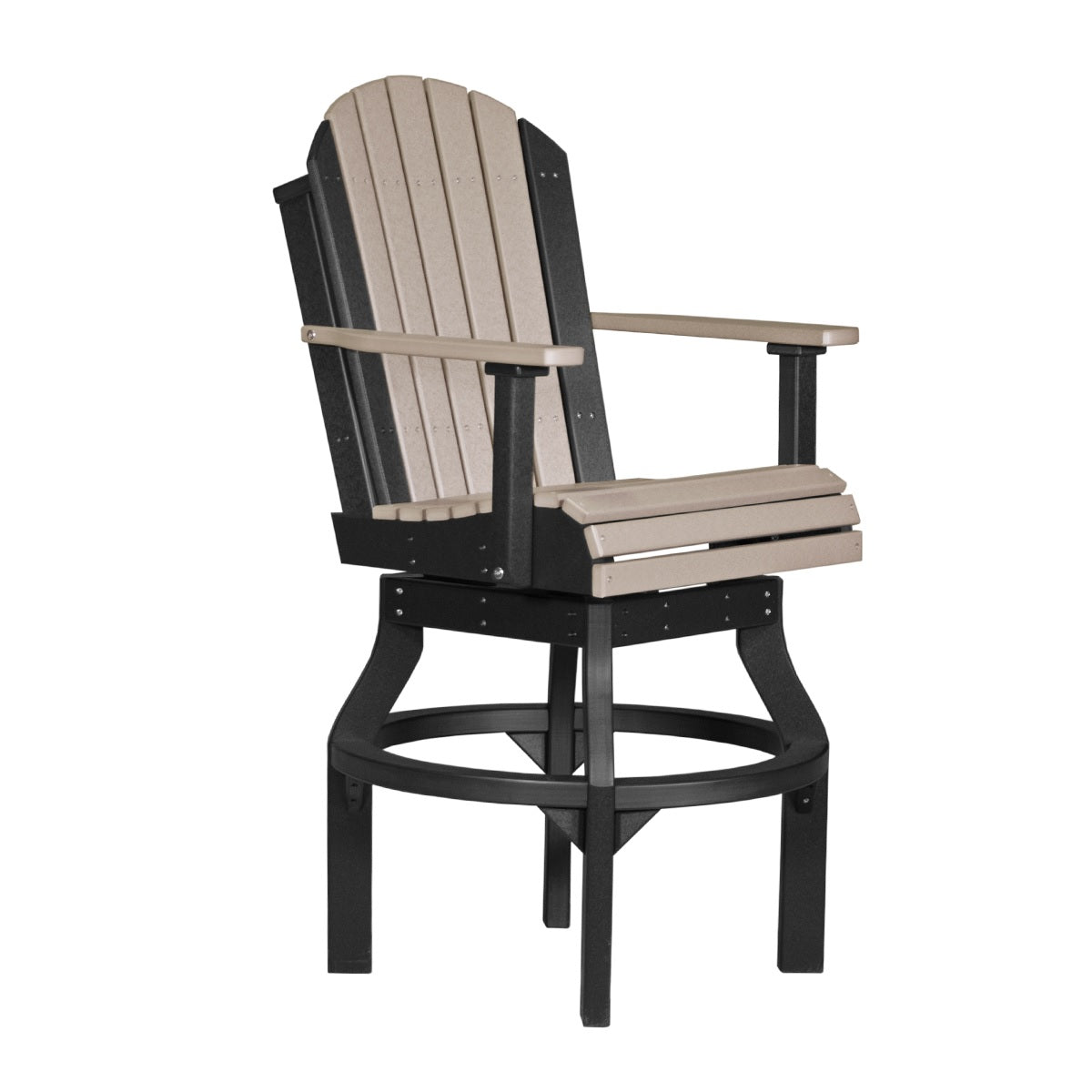 This is the Weatherwood and Black colored Swivel Adirondack Chair on a white background.