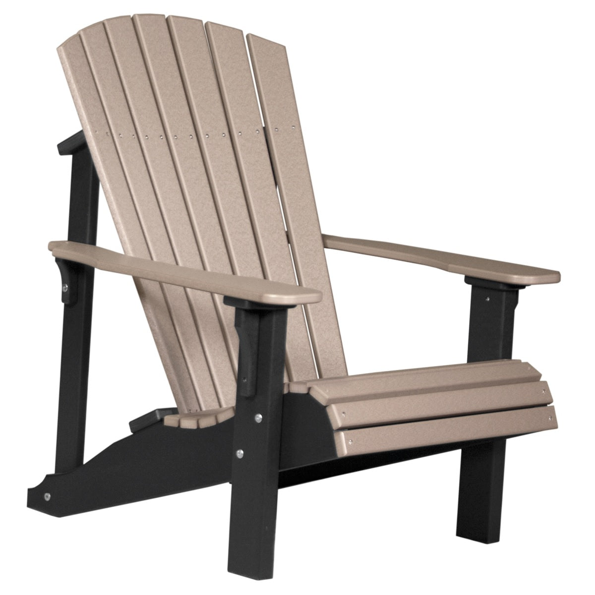 This is the Weatherwood and Black colored Adirondack chair on a white background.