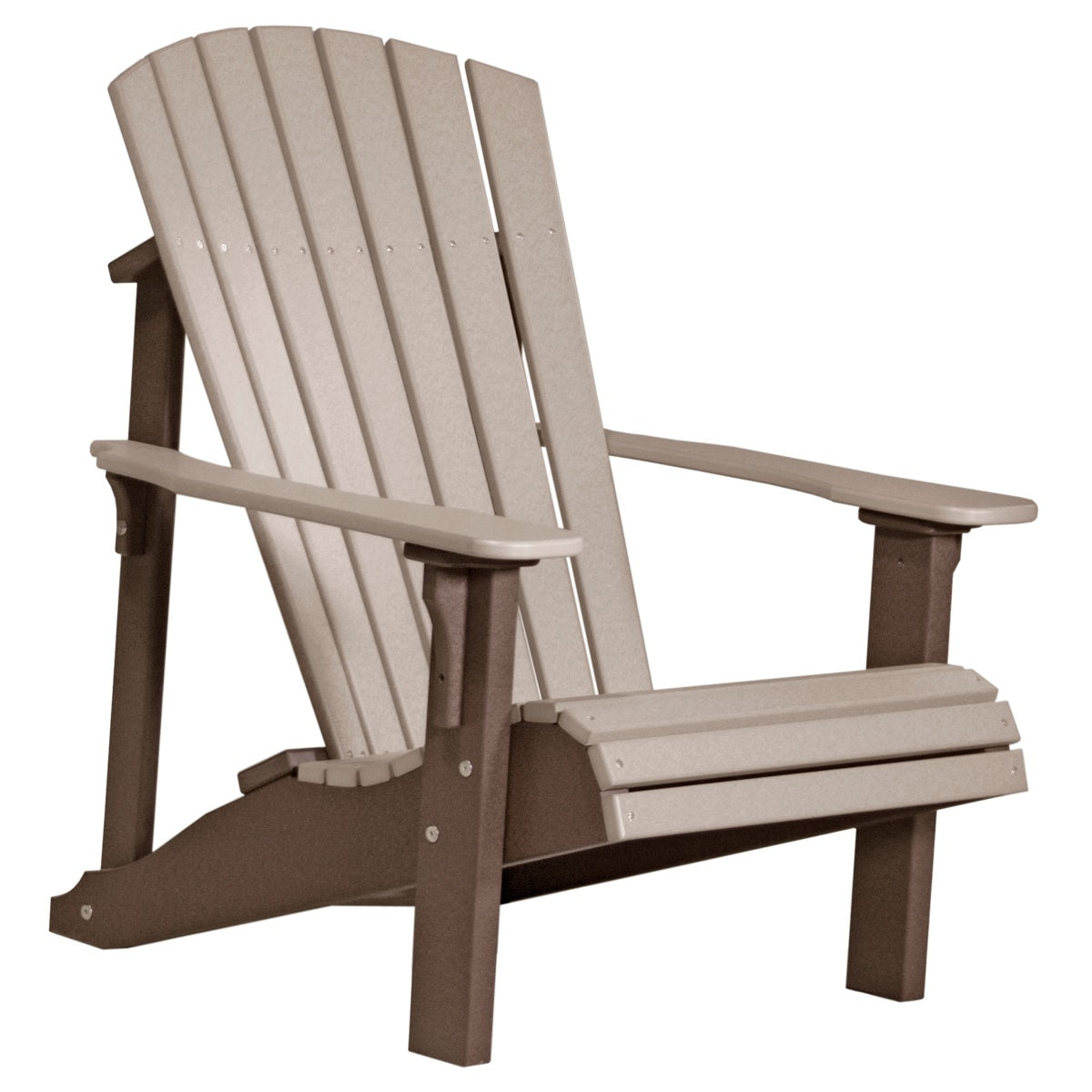 This is the Weatherwood and Chestnut Brown colored Adirondack chair on a white background.