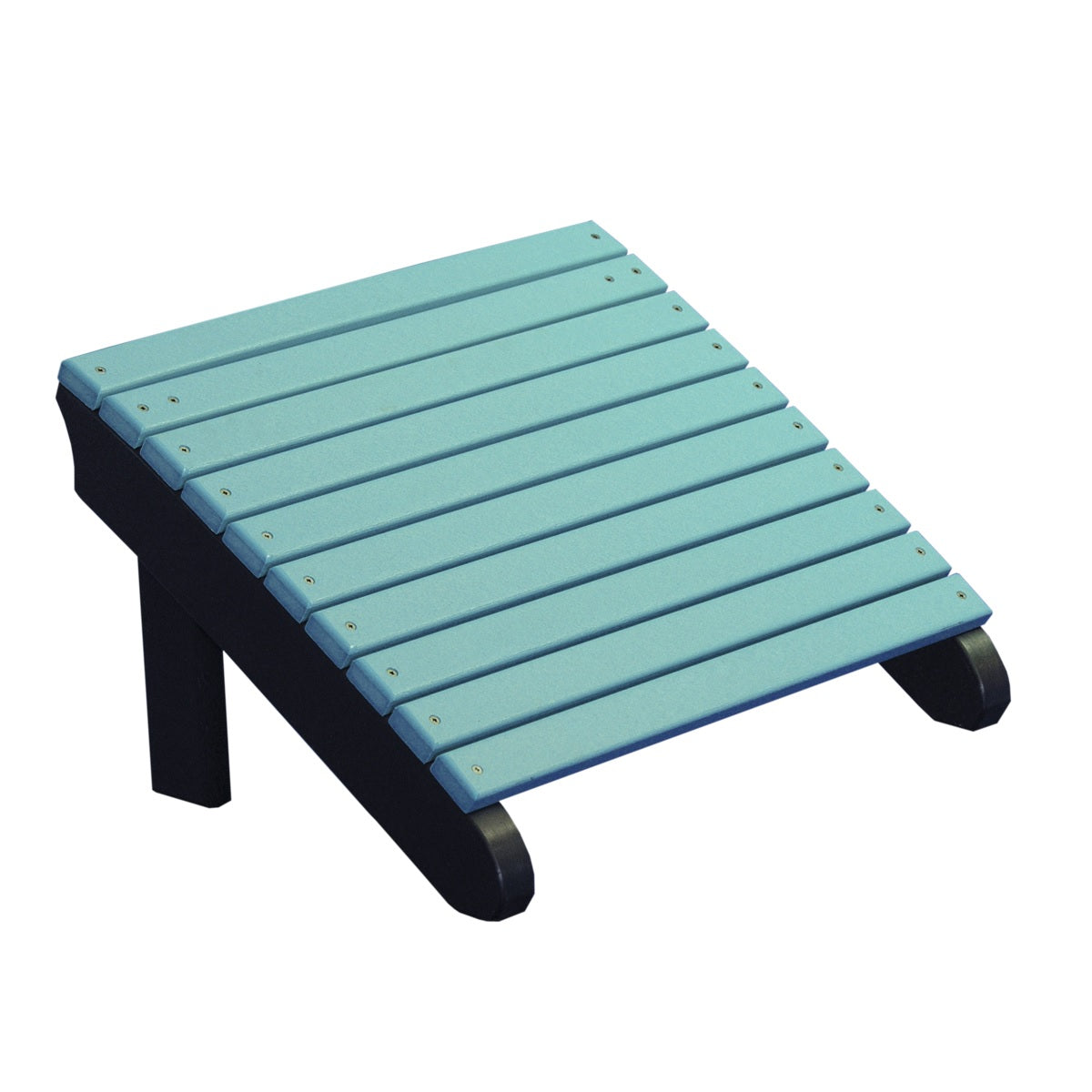 This is the Aruba Blue and Black colored Adirondack footrest on a white background.