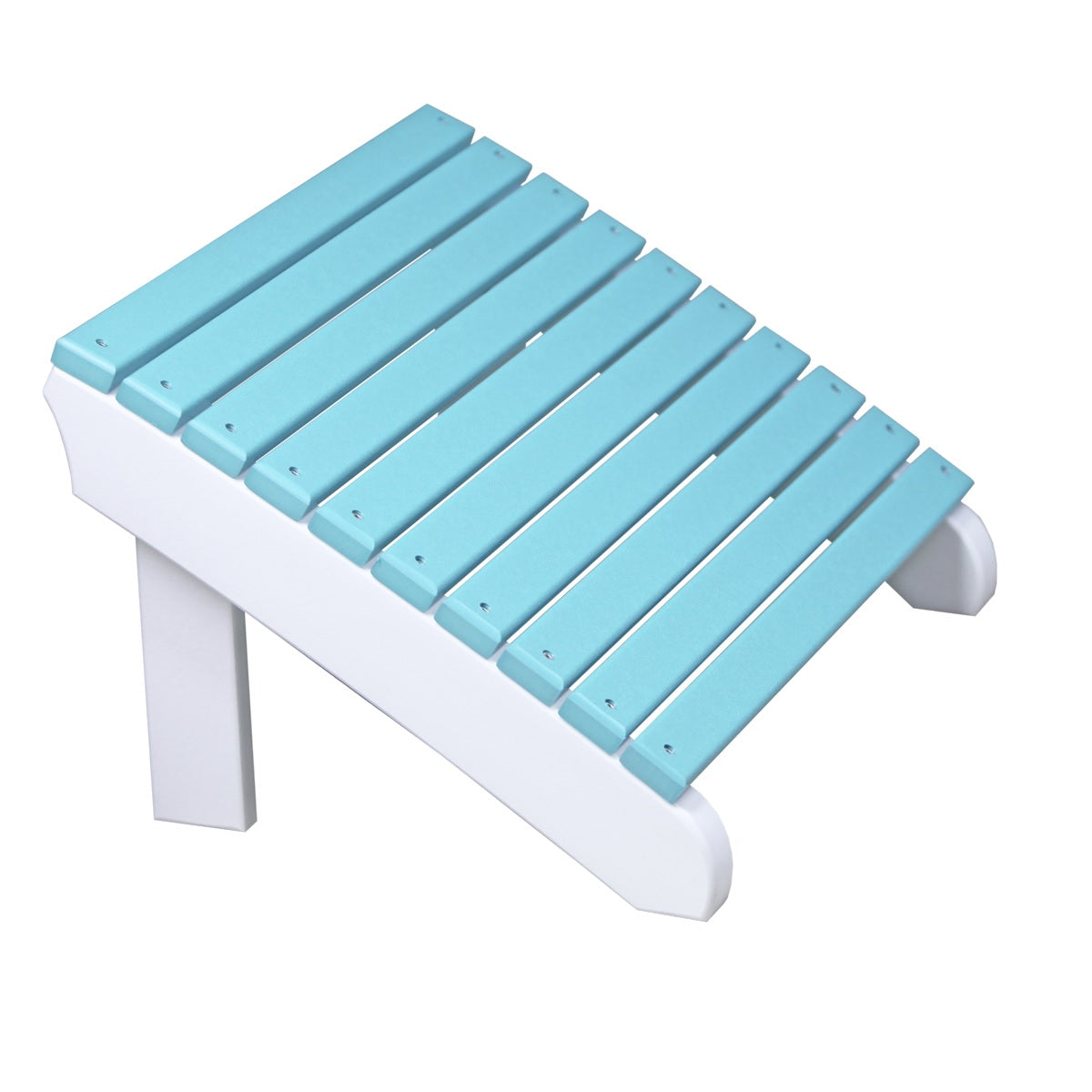 This is the Aruba Blue and White colored Adirondack footrest on a white background.