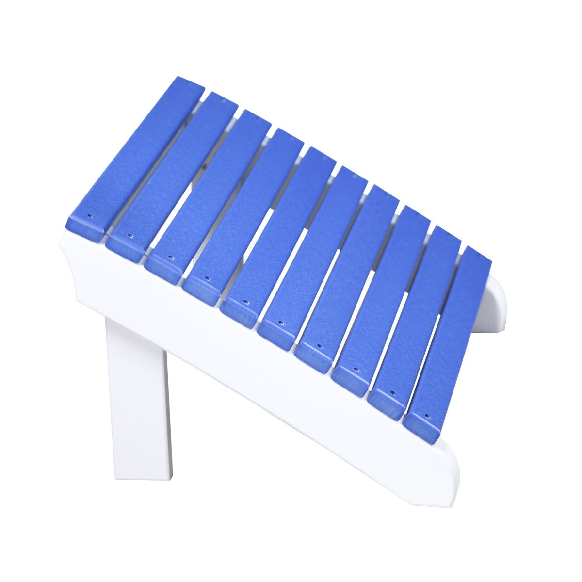 This is the Blue and White colored Adirondack footrest on a white background.