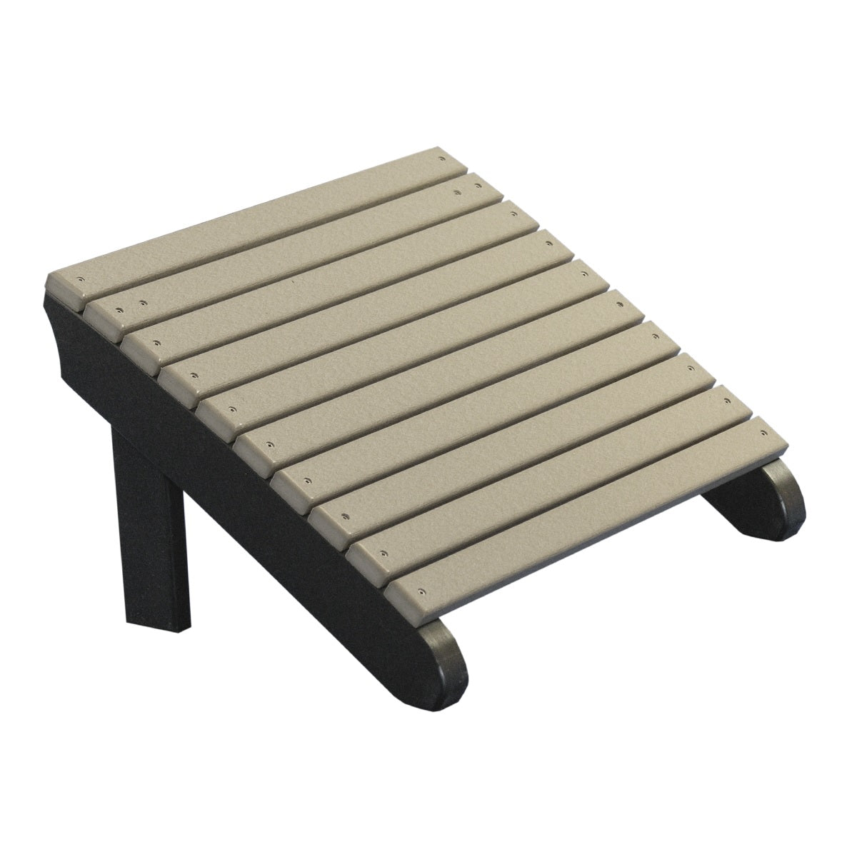 This is the Weatherwood and Black colored Adirondack footrest on a white background.