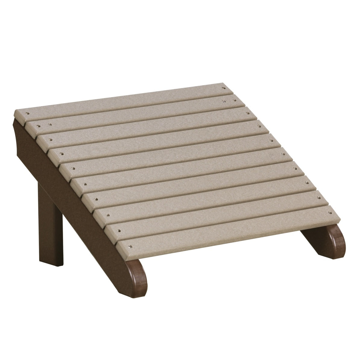 This is the Weatherwood and Chestnut Brown colored Adirondack footrest on a white background.