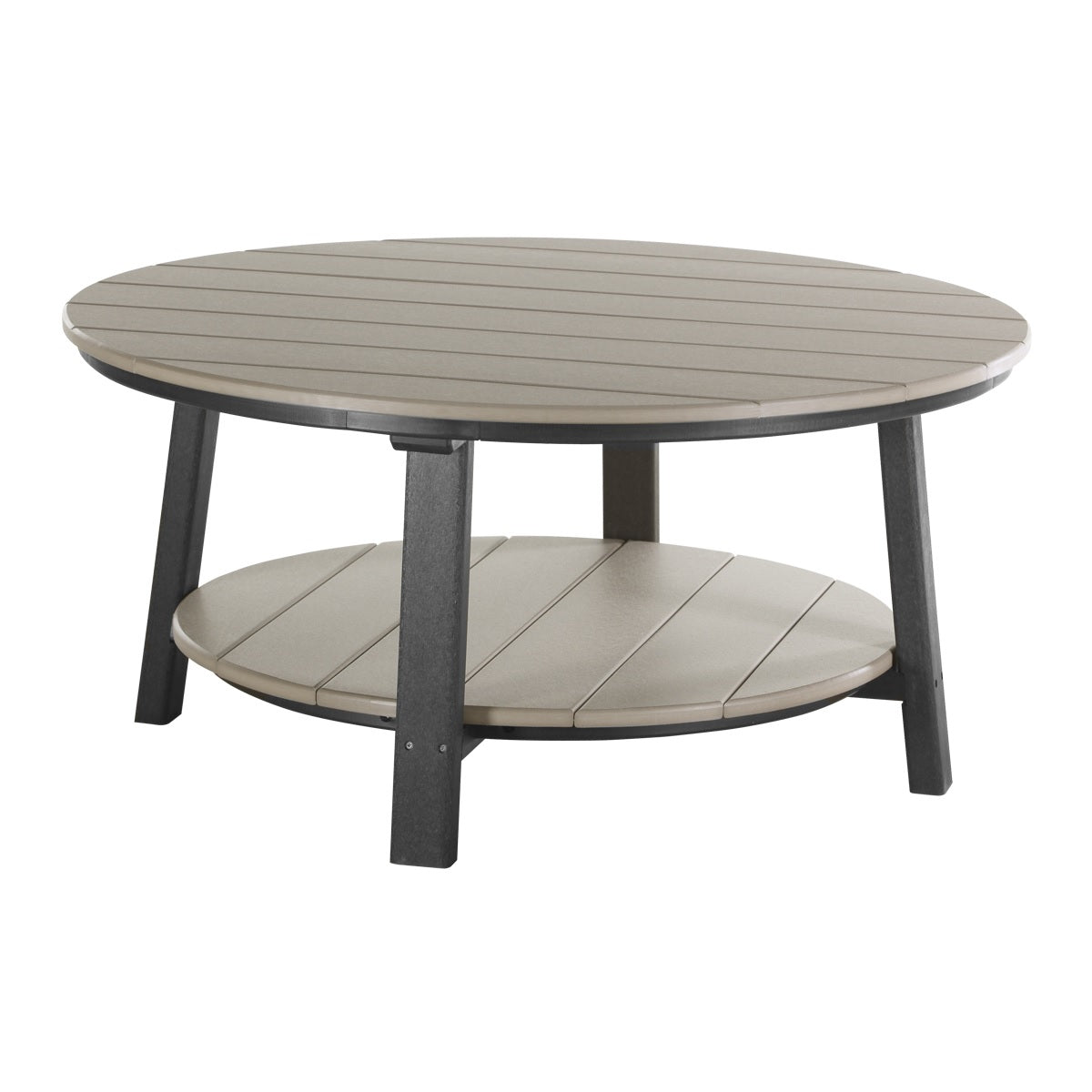 This is the Weatherwood and Black colored conversation table on a white background.